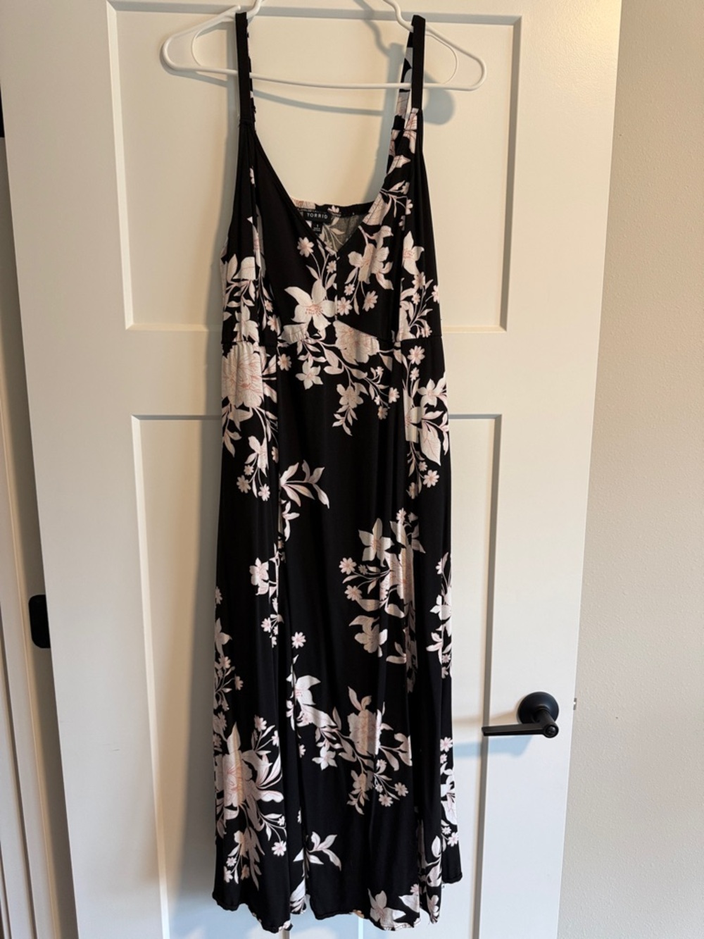 Torrid Black Midi Dress with Light Pink Floral Print